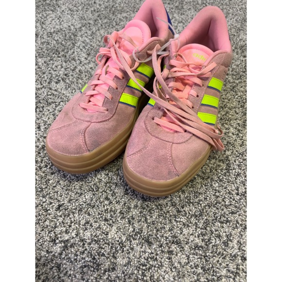 Adidas Court Platform Pink Suede Sneakers Shoes Women's Size 9.5 Neon Stripes‎ - Picture 3 of 10